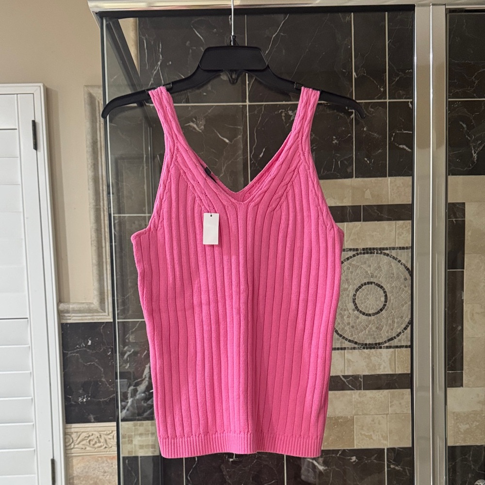 Talbots Bright Pink Ribbed V-Neck Tank